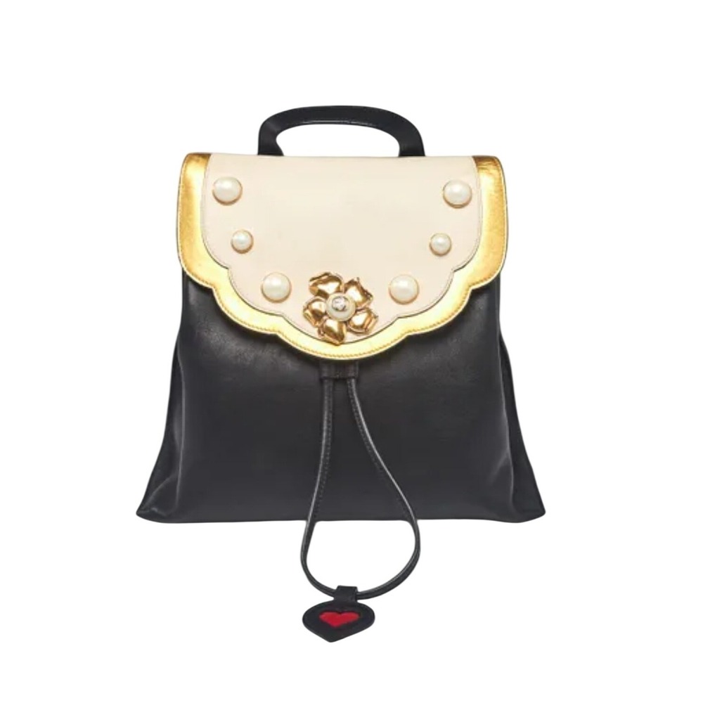 Gucci Peony Scalloped Faux Pearl & Flower Black Leather Backpack